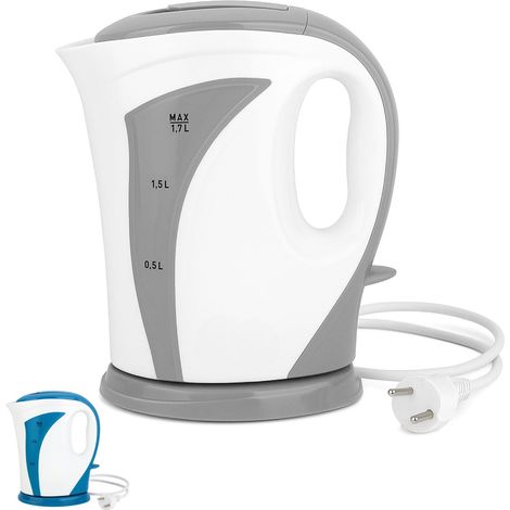 Bollitore elettrico 1,7 L in plastica senza BPA, 2200 W - Compatto e sicuro con spegnimento automatico e beccuccio antigoccia - Grigio (1/5)