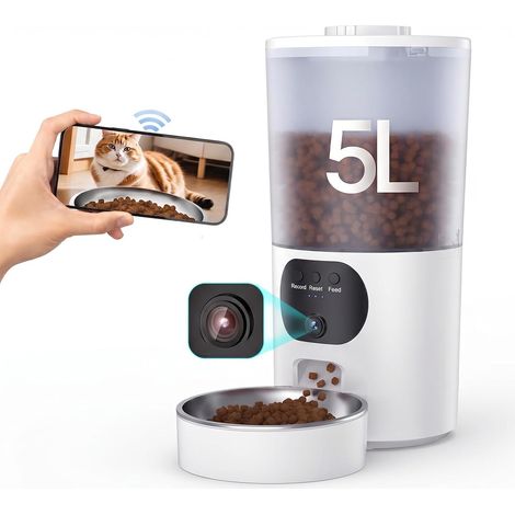 Distributeur Croquettes Chat Automatique, WiFi Caméra, Bol Inoxydable, Programmable (1/5)