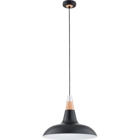Suspension loft noire bois clair chrome E27 Alfa Ø38cm (1/3)