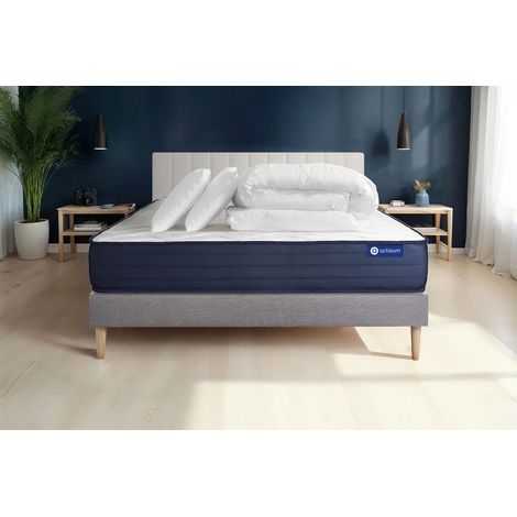 Pacchetto letto completo - Materasso 140x200cm + Box spring con doghe (kit) + 2 cuscini + Piumino - Actimemo Life