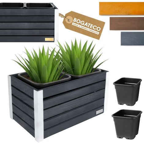 Jardinière Bois Bogateco 37x68x36 cm avec Bac Anthracite (1/5)
