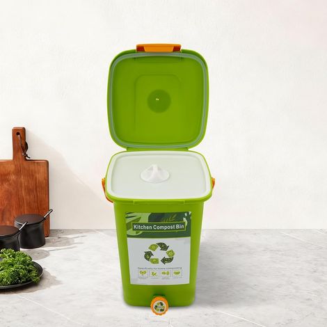 Kitchen Compost Bin 15L Large Capacity Compost Container Rectangle Double-Layer Seal Filter Plate Liquid Tap Can be Used in Kitchens Balconies Gardens and Yards (1/5)