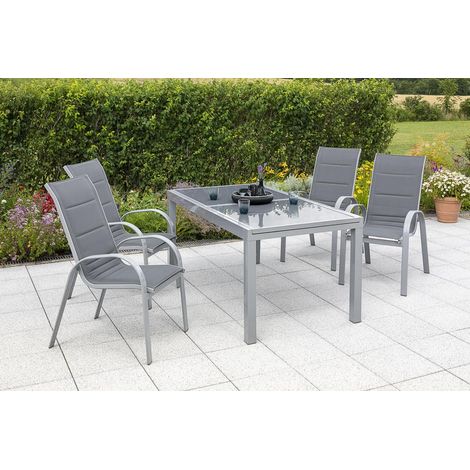 Amalfi Set 5tlg 4 Sessel Tisch 140(200)x90cm Alu/Textil