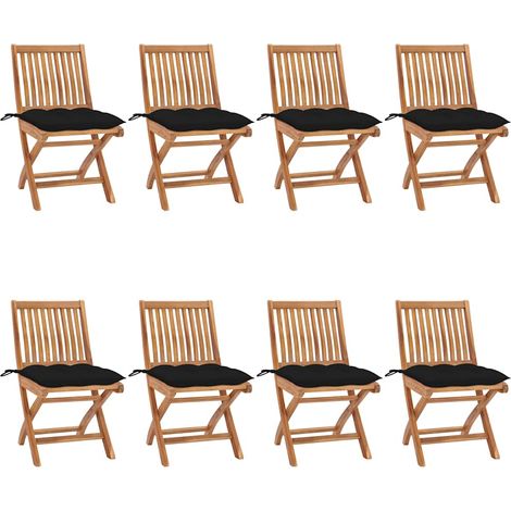vidaXL Sillas plegables con cojines, 8 unidades, madera maciza de teca. (1/5)