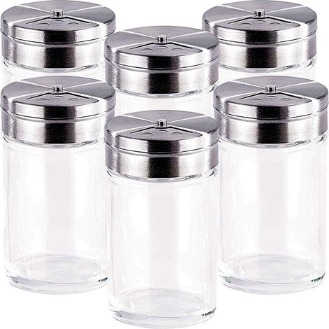 Boîte À Épices - Verre Trempé - Couvercle En Acier Inoxydable - Hermetique - Pour Thé Sel Poivre Herbes - Lot De 6 (1/5)