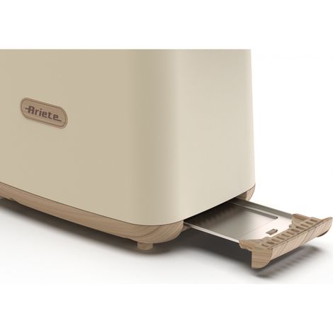 Ariete 157 Tostapane Breakfast Wood, 760W, Capacità 2 fette di pane, Effetto legno, Pinze in acciaio inox, 7 livelli di doratura, Pulsante stop, Pareti fredde , Beige (1/4)