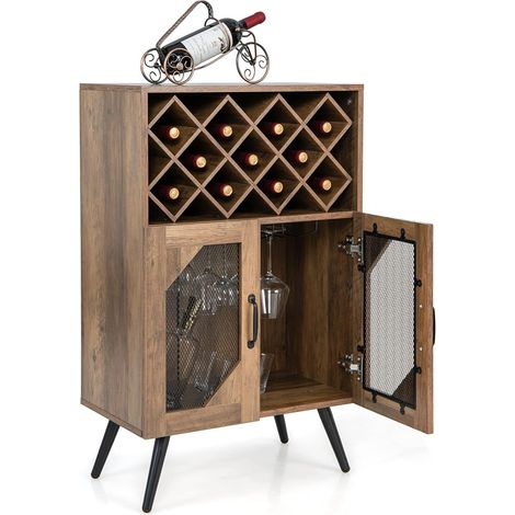 Costway – Buffet cuisine brun rustique avec porte-bouteilles amovible pour 11 bouteilles – Compartiment de rangement 59,5 x 33,5 x 93,5 cm – Meuble anti-bascule (1/5)