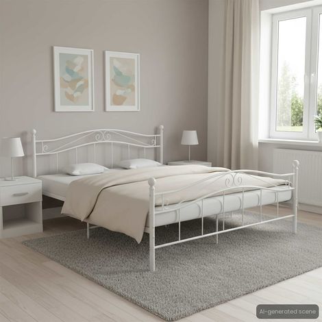 vidaXL Cadre de lit Blanc Métal 200x200 cm (1/5)