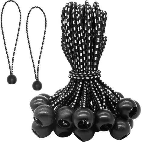 50 Pièces Tendeur Élastique Noir à Lignes Blanches 30cm – Sandow pour Bâche avec Boules de Fixation – pour Tente, Bannière, Store, Bâche de Piscine (1/5)