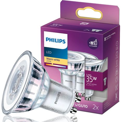 Philips LED 77429500 LED CEE F (A - G) GU10 réflecteur 3.5 W = 35 W blanc chaud (Ø x L) 5 cm x 5.4 cm 2 pc(s) A860172 (1/7)