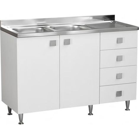 Sottolavello con lavello 2 ante c/cassettiera DX Bianco Frassinato Cm 120x50xh.91 - consegnato già montato