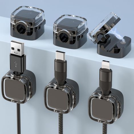6 Pièces Clips de Gestion de Câbles Magnétiques,Clips de Câble Autocollants Organisateur de câbles de Bureau pour la Maison le Bureau la Cuisine, le Mur la Voiture la Chambre(B-Noir) (1/5)