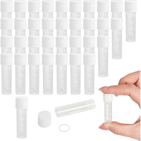 Lot de 120 tubes à essai gradués de 2 ml en plastique, avec bouchon, pour laboratoire et enseignement. (1/5)