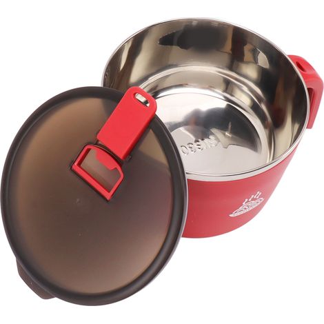 Instantnudelschüssel aus Edelstahl mit Deckel, Siebbecher mit Deckel, Handyhalterung fürs Studentenwohnheim, 1300 ml, großes Fassungsvermögen, rot (1/5)