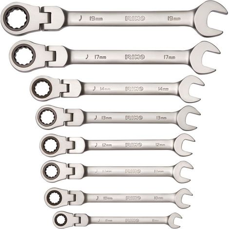 Satz mit 8 Ratschen-Maulschlüsseln, flexibler/fester Kopf, 8–19 mm, 19–8-H Irimo (1/2)