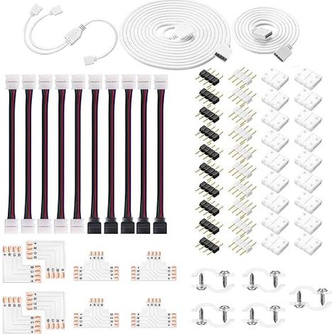 Kit de connecteur de lampe LED, connecteur LED RVB 10mm comprend 8 types de raccords de bande LED sans soudure, pièces pour le bricolage (1/5)