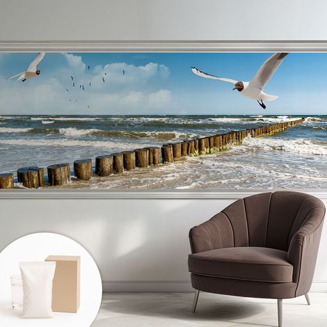 Papier peint intissé décoratif avec motifs pour salon et chambre a motif - Colle incluse gratuite Paysage côtier 250x104 cm (1/5)