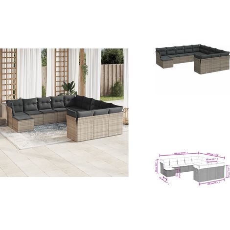 VidaXL - Salon de jardin 12 places - résine tressée gris - avec coussins - extérieur (1/3)