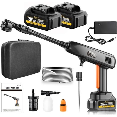 Portable Cordless Pressure Washer - 2 Pack 1200 PSI 336L/H Battery Powered Cordless Pressure Washer with 6 in 1 Nozzle, Adjustable Foam Gun for Car and Garden (1/5)