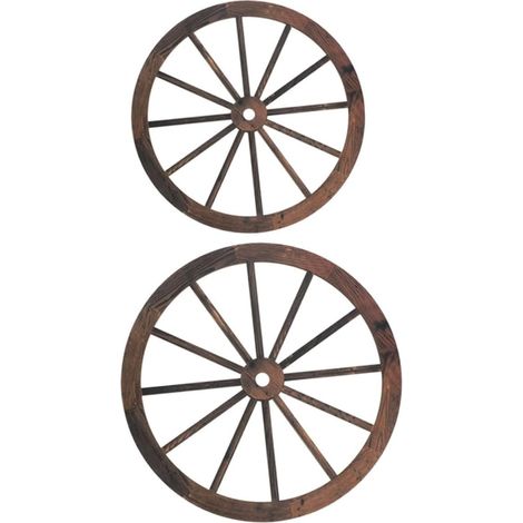 2 pièces Rustikale Holzwagenräder Braun au Massivem Holz pour Western Partydekoration et