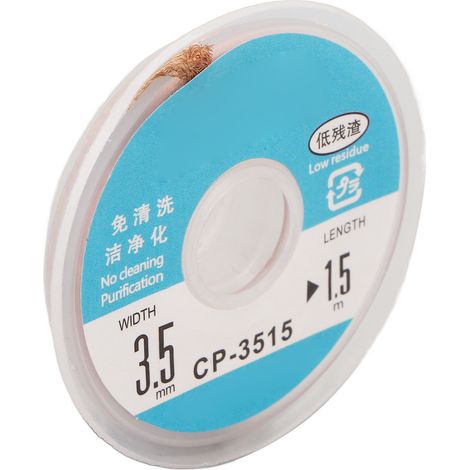 Entlötlitze mit geringem Rückstand, zinnentfernungsfrei, weiches Entlötlitzengeflecht, 1,5 m Länge, für Leiterplatten CP 3515 (1/5)