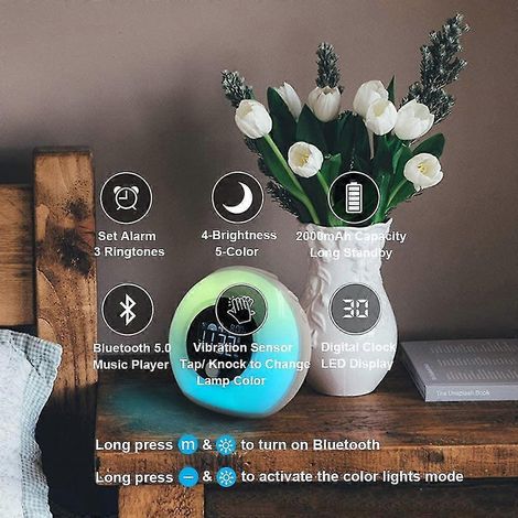 Réveil avec haut-parleur Bluetooth, veilleuse pour enfants, réglage de la luminosité sur 4 niveaux. (1/3)