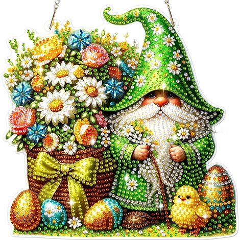5D Diamond Painting Anhänger Gnom Ostern Hühnchen Fensterbild Bastelset mit Kette