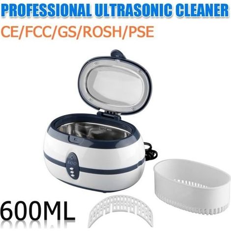 600ml Appareil Nettoyeur à Ultrasons de Bijoux Réservoir Automatique pour Lunettes Bagues Colliers Dentures Montres (1/4)