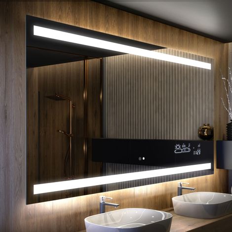 Moderne Miroir avec LED Illumination Salle de Bain 170x70 cm sur Mesure LED Lumineux Miroir avec Éclairage intégré Interrupteur Tactile + Station Météo + Anti-buée LED009 (1/5)