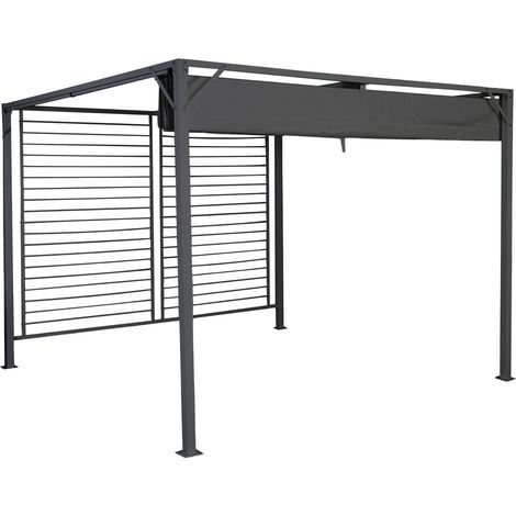 Pergola de jardin en acier et polyester coloris gris - Longueur 300 x largeur 300 x hauteur 230 cm -PEGANE- (1/5)