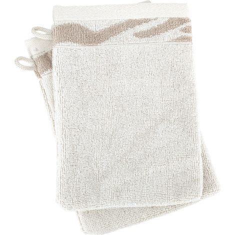 Lot de 2 gants de toilette ZEBRA SOFT uni bord zèbre beige (1/5)
