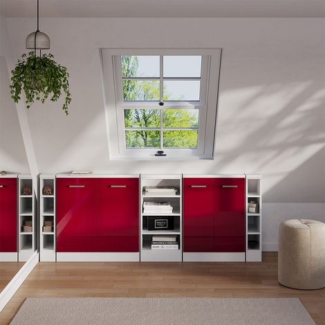 Ensembles de meuble de rangement sous pente Rion, Rouge brillant, Lot de 5, Vicco