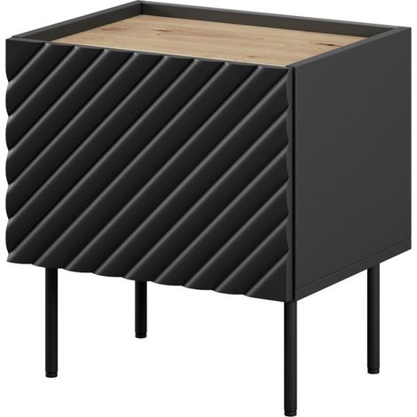 Lot de 2 tables de chevet noir mat et style chêne Emile (1/4)