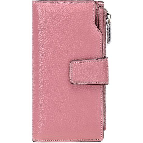 Portefeuille femme en cuir de grande capacité (motif rose pâle)
