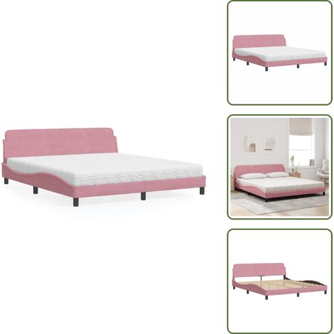 The Living Store Lit avec matelas rose 180x200 cm velours - Lit Double - Lit Plateforme - Lit Design - Lit Velours - Literie