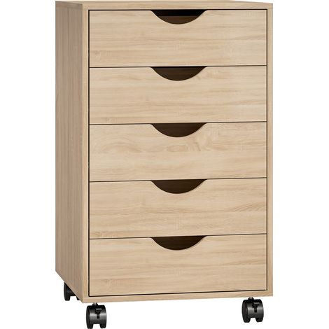 Caisson bureau Ylvesur 5 tiroirs mobile bois clair (1/5)
