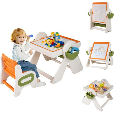 6-in-1 Multi-activity Children Table and Chair Set Folding Art Easel Set-Orange