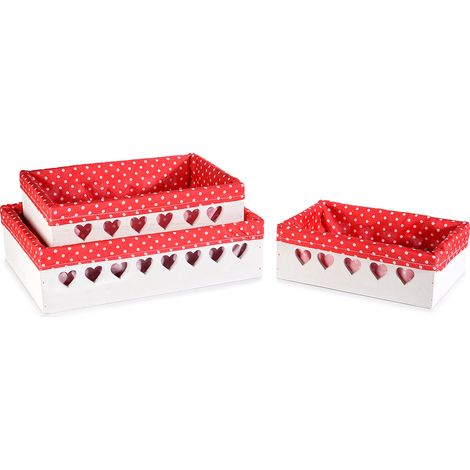 Cestini / cassette in legno bianco scrivibile fai da te decorato da intagli a forma di cuore e interno rivestito, Grande: cm 32 x 21 x 8,5 H