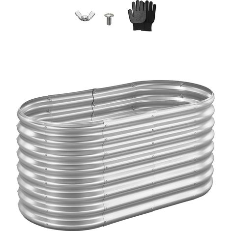 Mophorn Macetero elevado de metal, 1,2 x 60 x 60 cm, diseño ovalado, material galvanizado. Cuenta con fondo abierto para facilitar el cultivo de verduras, flores y suculentas, acabado en galvanizado (1/5)