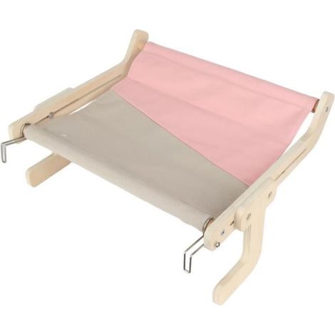 Lit hamac pour chat - OMABETA - Cadre en bois - Conception suspendue - Grand espace - Rose (1/4)