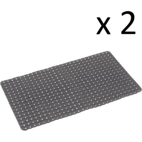 Lot de 2 tapis de bain rectangulaire, tapis salle de bain antidérapant en pvc coloris gris - Longueur 70 x Profondeur 40 cm-JUANIO