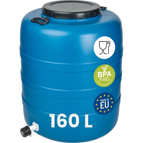 Garronda Fût Alimentaire 160 L avec robinet Plastique HDPE Tonneau Baril Grande Ouverture pour Eau, Stockage et Fermentation Recuperateur D Eau De Pluie GD-0186 Bleu