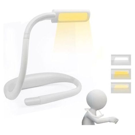 Wiederaufladbare LED-Leselampe für den Nacken, ideal zum Lesen im Bett, Helligkeit einstellbar, 3 Farben, flexibler Arm, zum Stricken und Reparieren, Weiß (1/4)