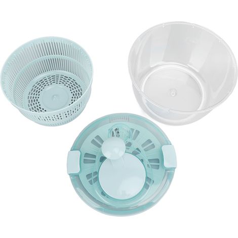 Essoreuse à salade manuelle 5L bleu lac PP silicone base antidérapante lavage et essorage rapide légumes fruits bol transparent (1/4)