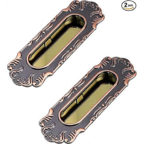 Lot de 2 poignées encastrées européennes pour portes de placard coulissantes, finition cuivre, 96 m. (1/5)