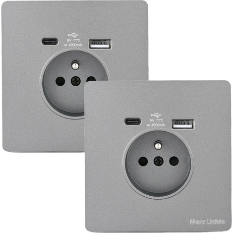 Double Wall Socket 16A with USB and Type C Fast Charging Power Outlet Grey (1/5)