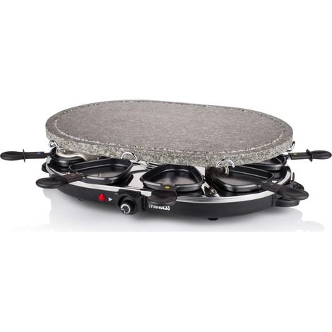 PRINCESS Raclette 8 Oval, plaque grill en pierre, 1200 W, 8 poêlons, 43x30 cm