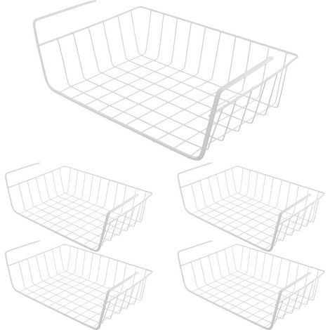 Lot de 5 tiroir suspendu sous étagère, 34 x 22 x 11,5 cm, En fil métallique, Blanc,panier suspendu rangement Pour cuisine, bureau, armoire, salle de bain (1/5)