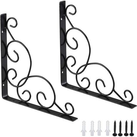 Wrought iron fixing bracket – Set of 2 triangular brackets – Corrosion resistant – For wall and garden shelves (1/5)