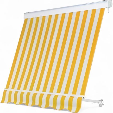 Tenda da balcone para sole a caduta con cassone 300x250 cm con profili in alluminio - Giallo e bianco